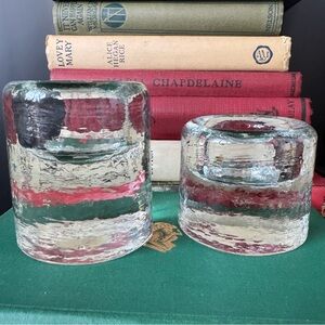 Vintage Pier 1 Glass Candle Holder Set - Thick Heavy Glass